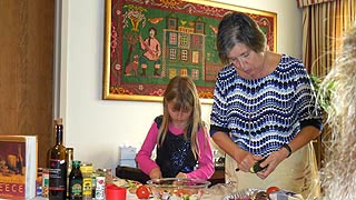 [photo, Greek salad preparation, Baltimore Greek Festival, Greek Orthodox Cathedral of the Annunciation, Baltimore, Maryland]