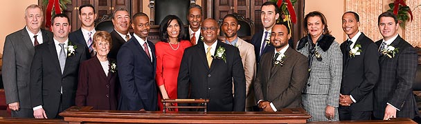 [photo, City Council members, City Hall, 100 North Holliday St., Baltimore, Maryland, August 2015]